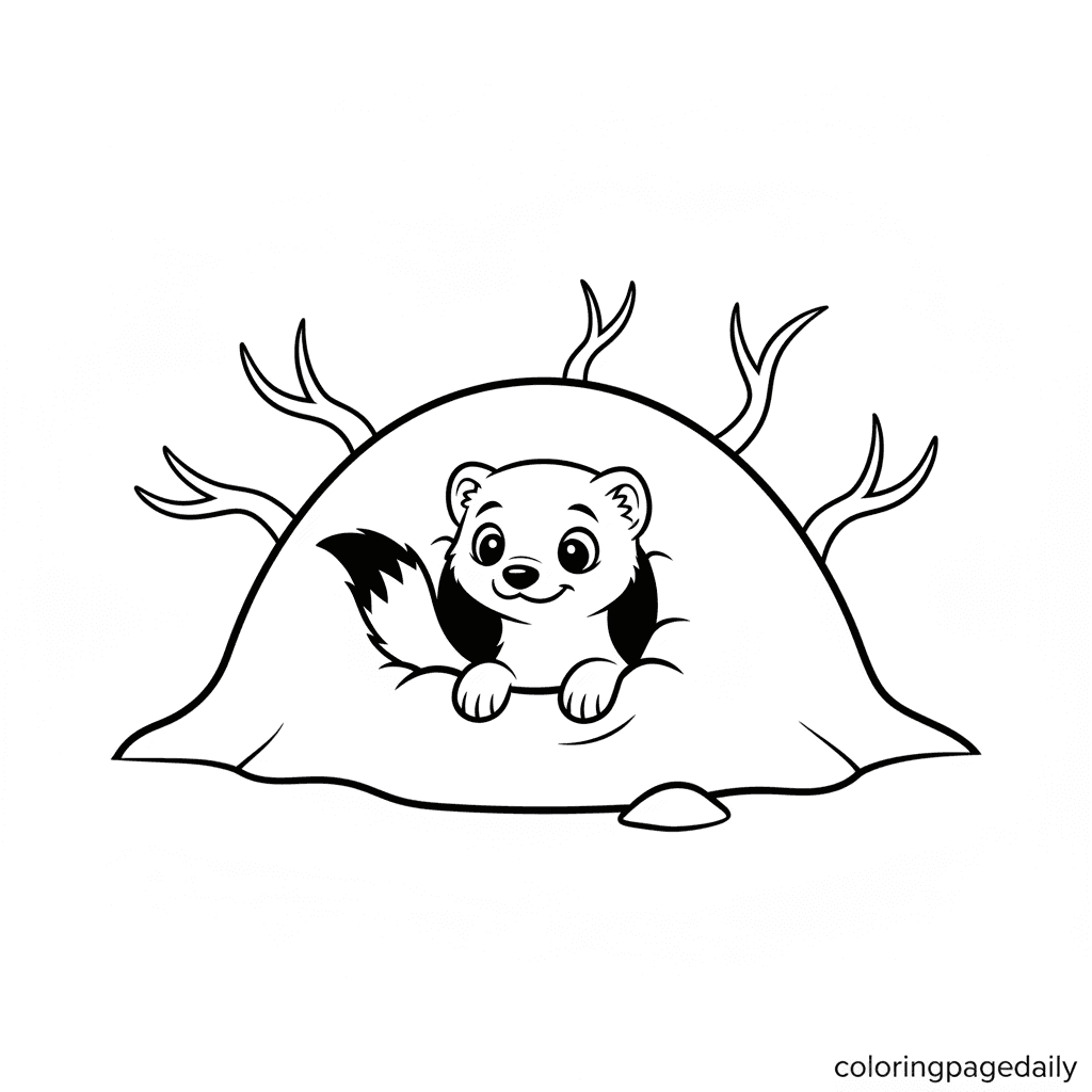 Ermine Peeks From the Snow - Daily printable coloring page in Kids - Winter and Snow Season category