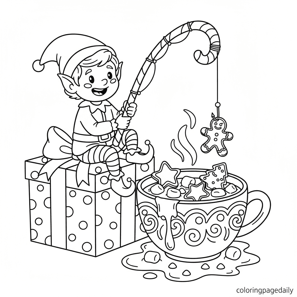 Elf Fishes for Gingerbread Cookies - Daily printable coloring page in Kids - Christmas category
