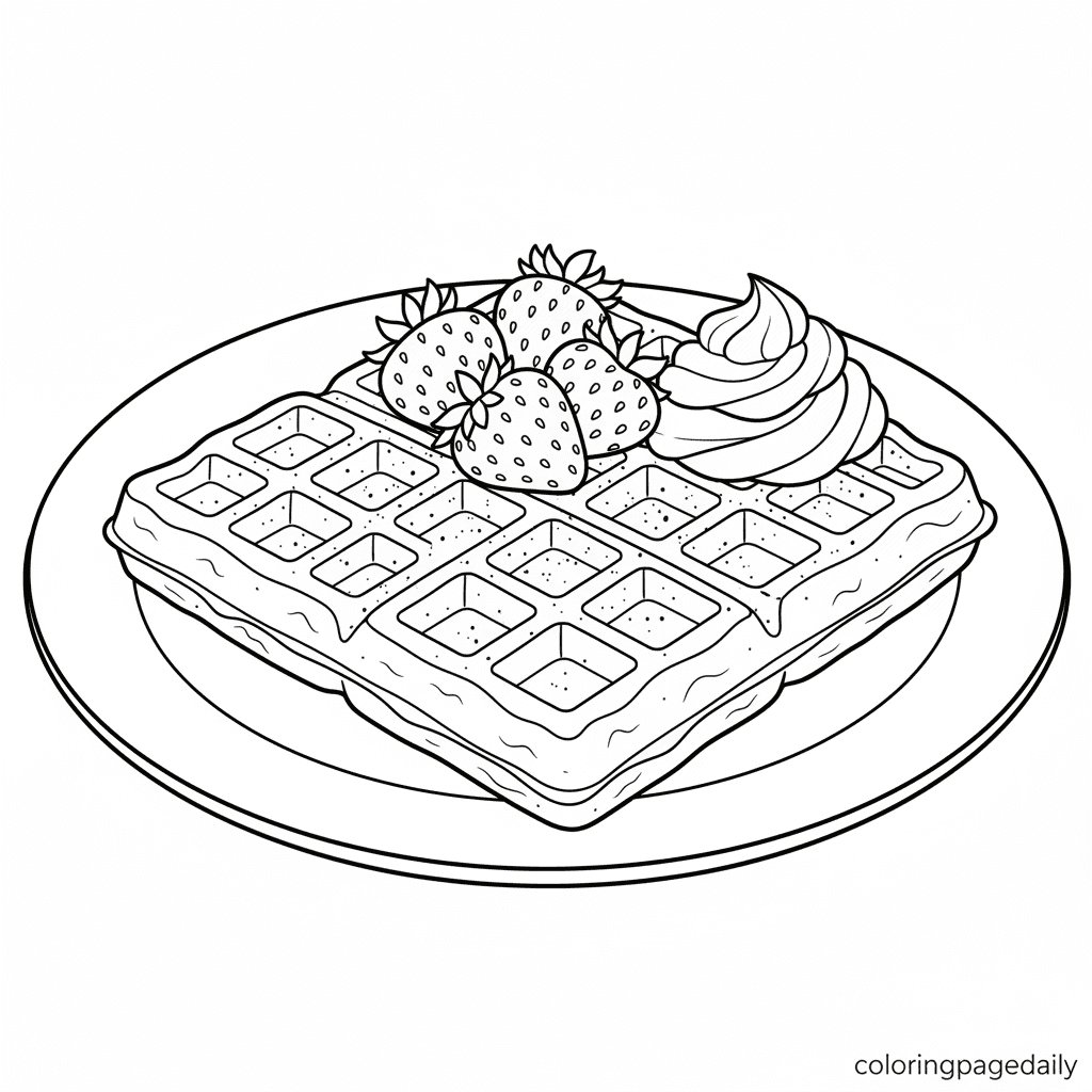 Delicious Belgian Waffle Treat - Daily printable coloring page in Kids - Food category