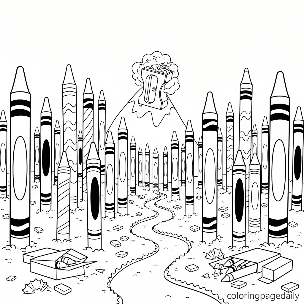 Walking Through the Crayon Forest - Daily printable coloring page in Kids - Scenery category