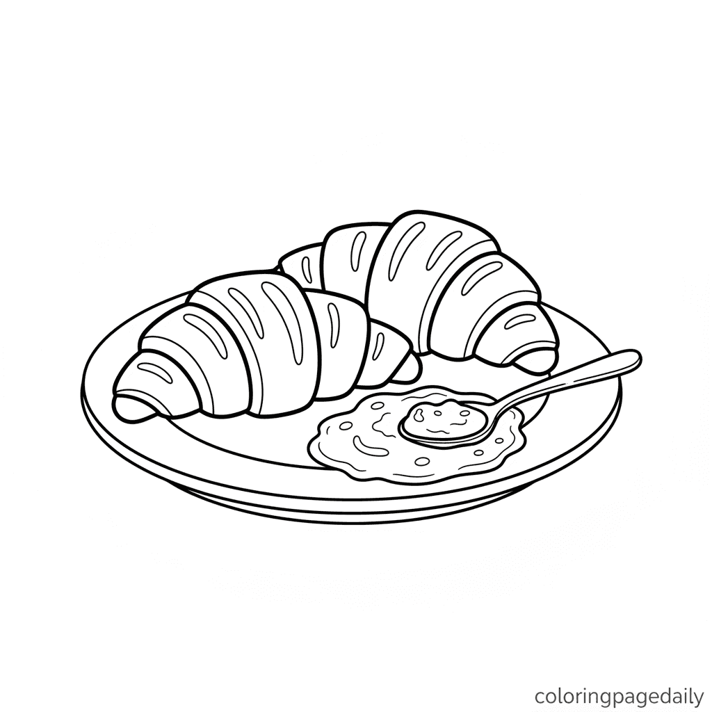 Classic French Croissant Breakfast - Daily printable coloring page in Kids - Food category