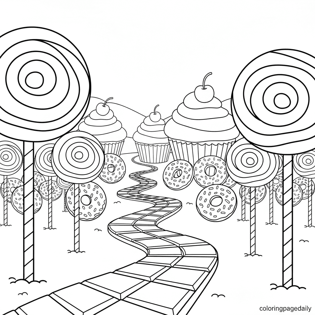 Magical Candy Land Path - Daily printable coloring page in Kids - Scenery category