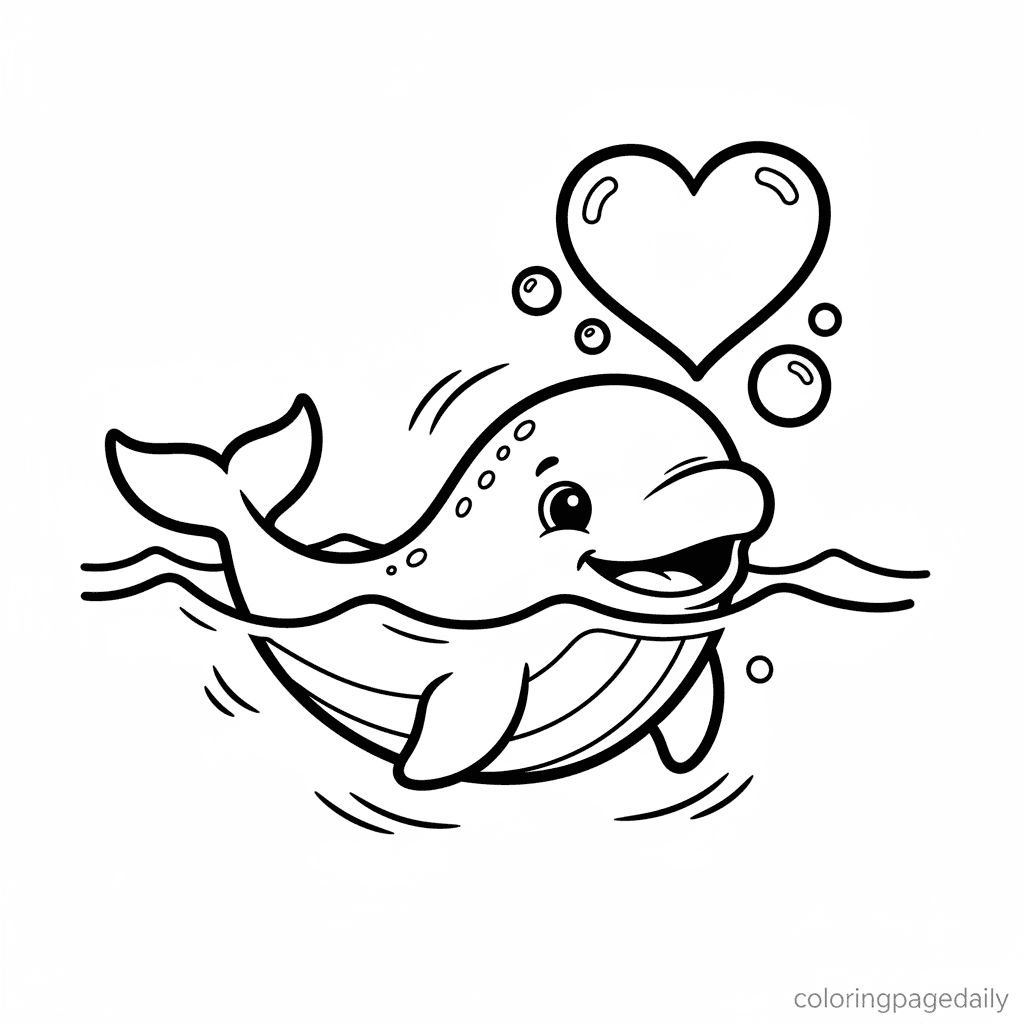 Beluga Whale's Heart Bubble - Daily printable coloring page in Kids - Ocean and Underwater Life category