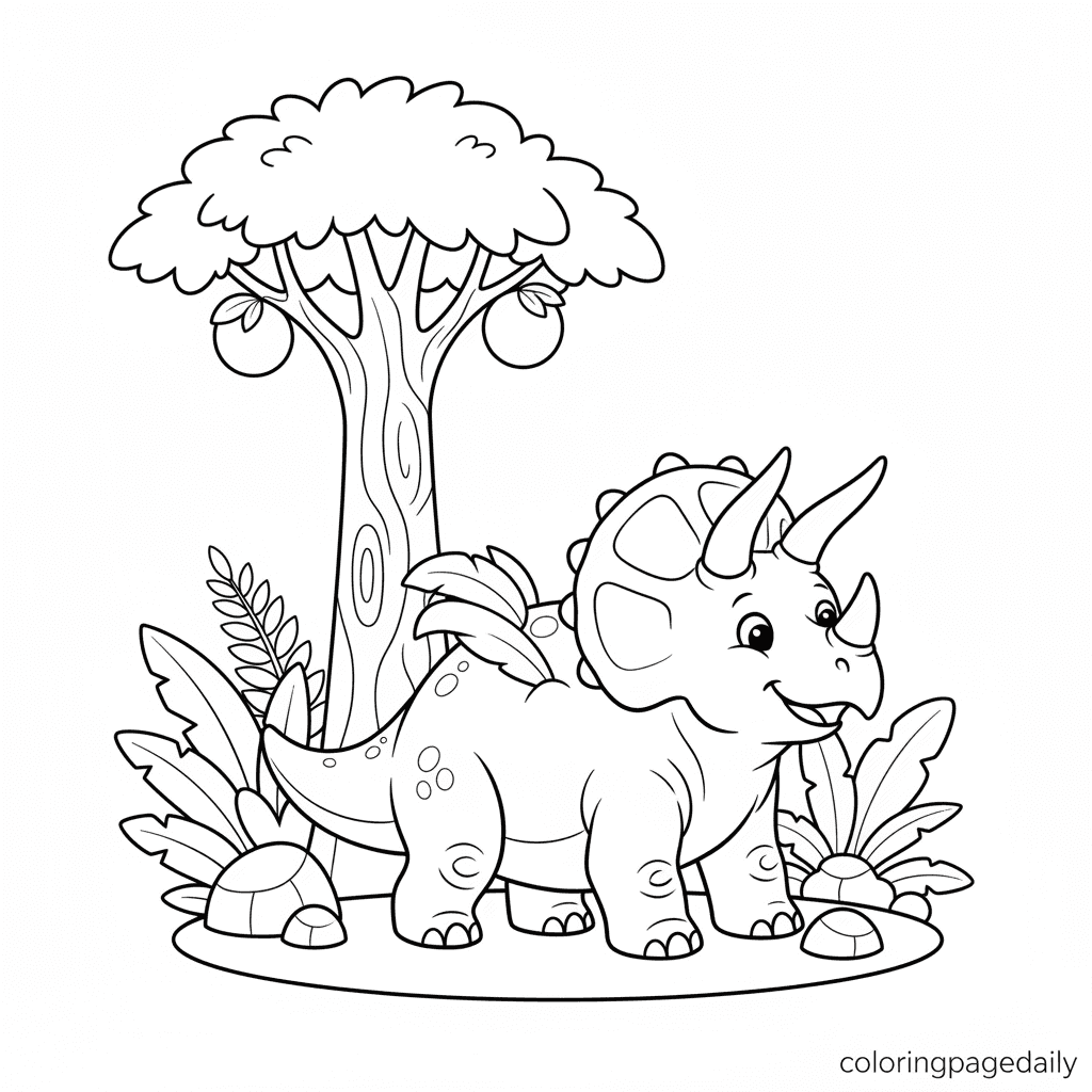 Triceratops Scratches an Itch - Daily printable coloring page in Kids - Dinosaur category