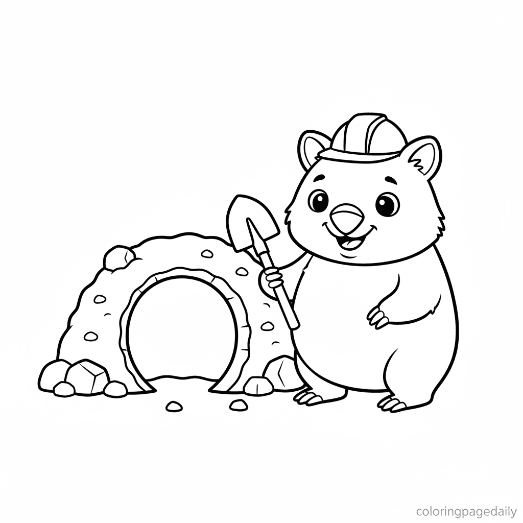 Wombat the Little Builder - Daily printable coloring page in Kids - Animals category