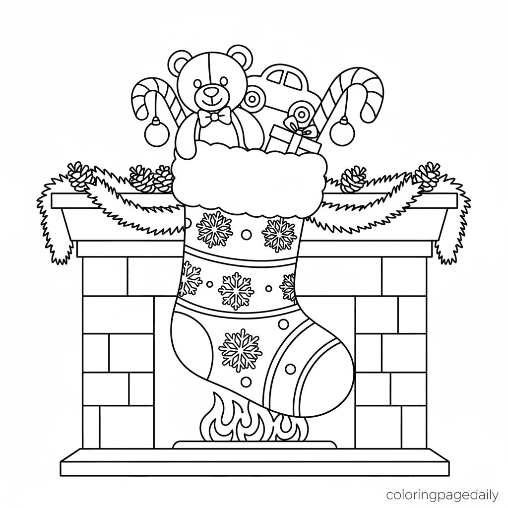 Christmas Stocking Full of Toys - Daily printable coloring page in Kids - Christmas category