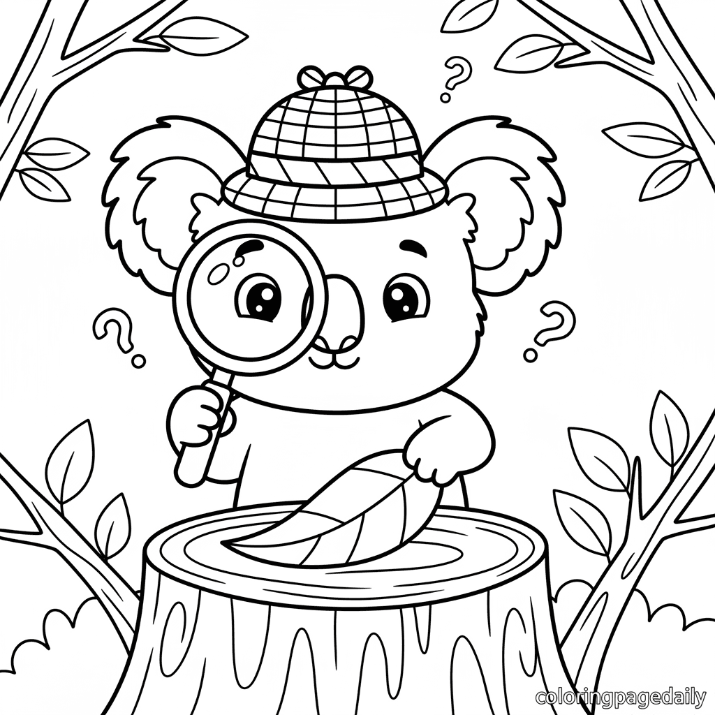 Koala Detective on the Case - Daily printable coloring page in Kids - Animals category