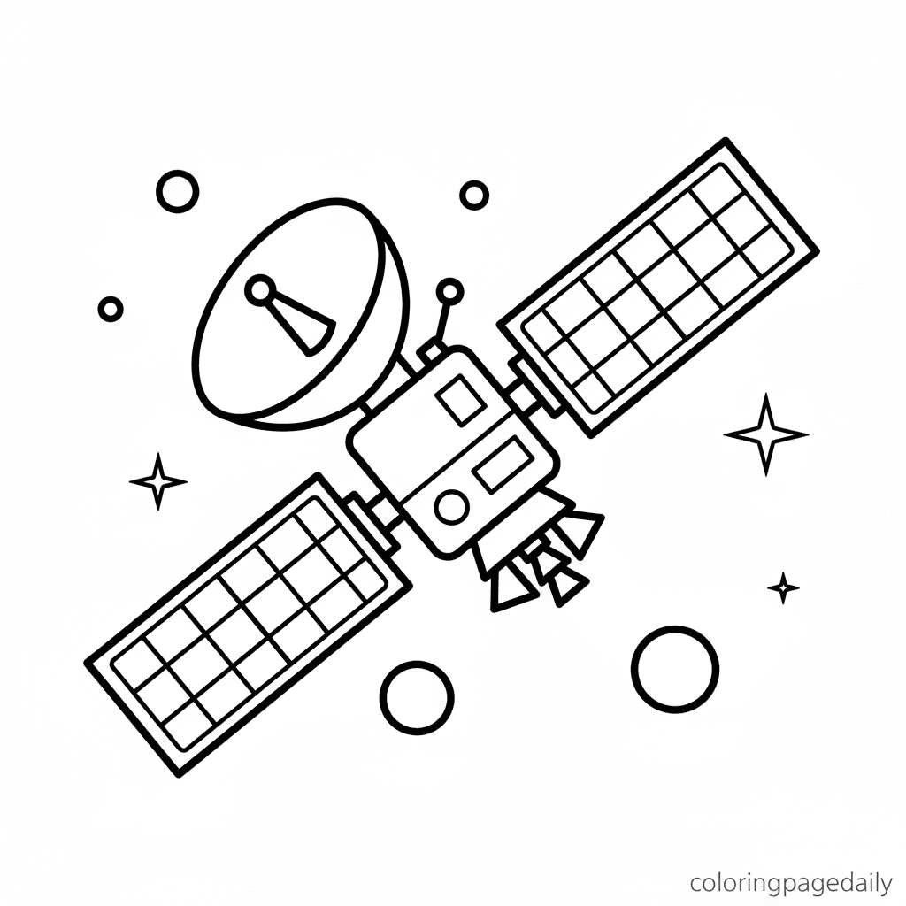 Satellite Floating in Deep Space - Daily printable coloring page in Kids - Space category