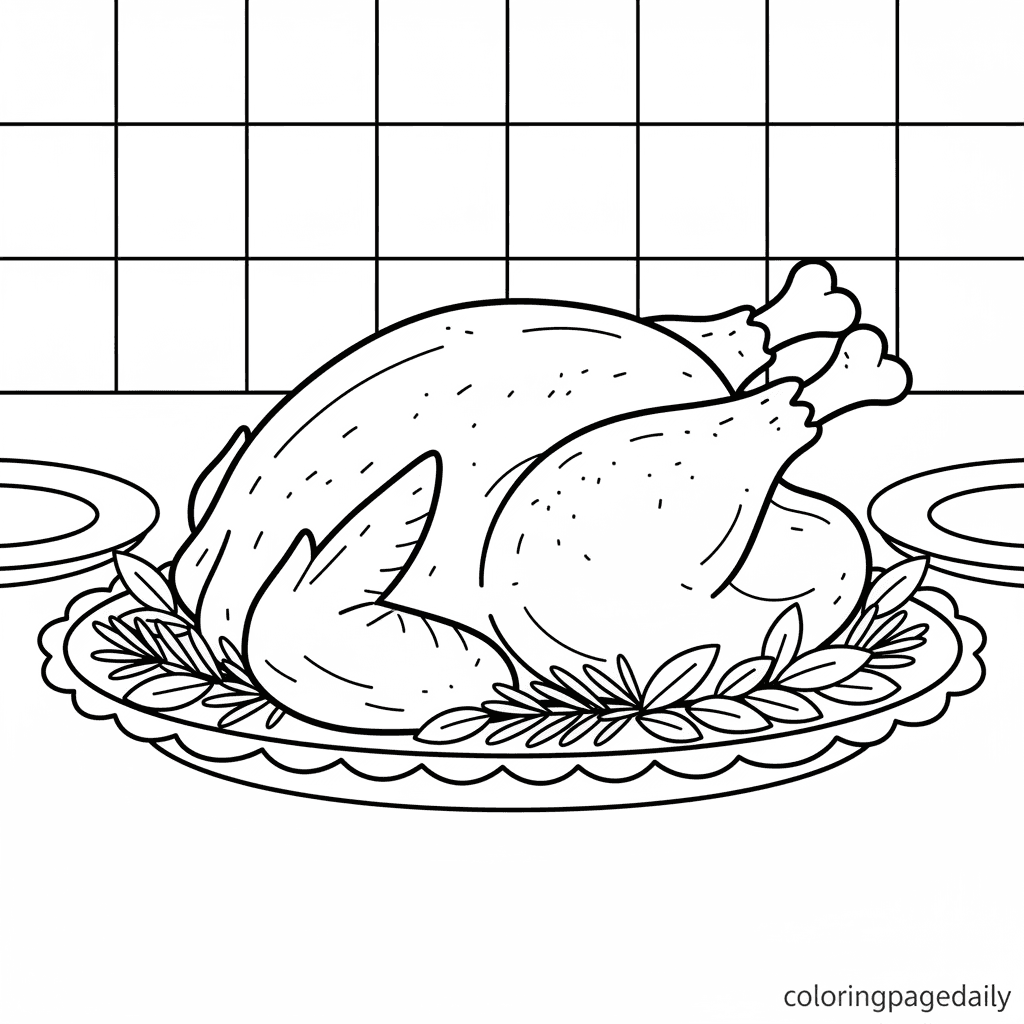 Thanksgiving Turkey Ready for Dinner - Daily printable coloring page in Kids - Thanksgiving category