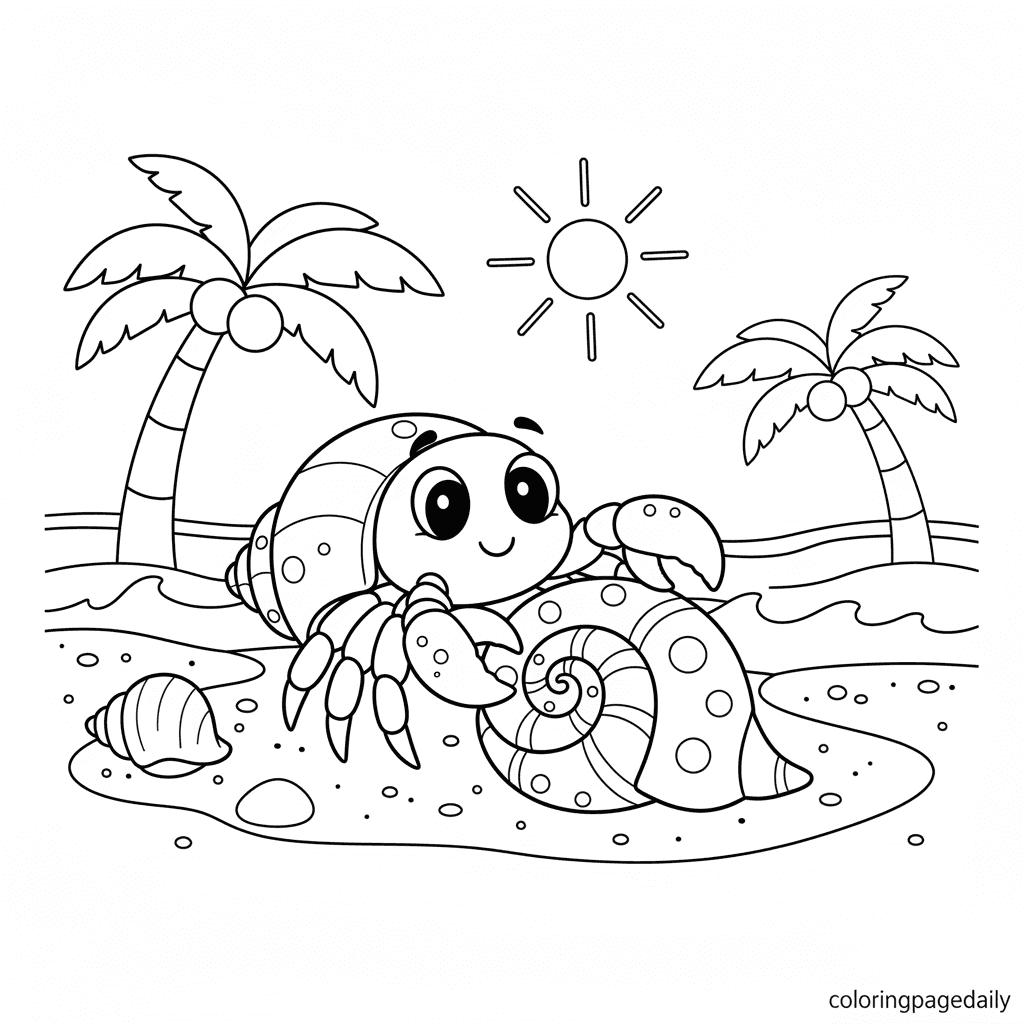 Hermit Crab Chooses a New Home - Daily printable coloring page in Kids - Ocean and Underwater Life category