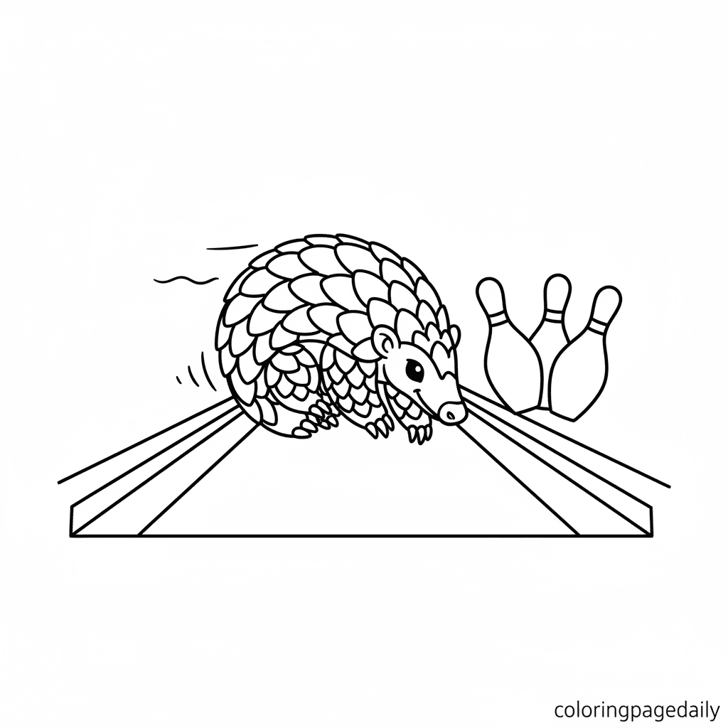 Pangolin Plays a Game of Bowling - Daily printable coloring page in Kids - Animals category
