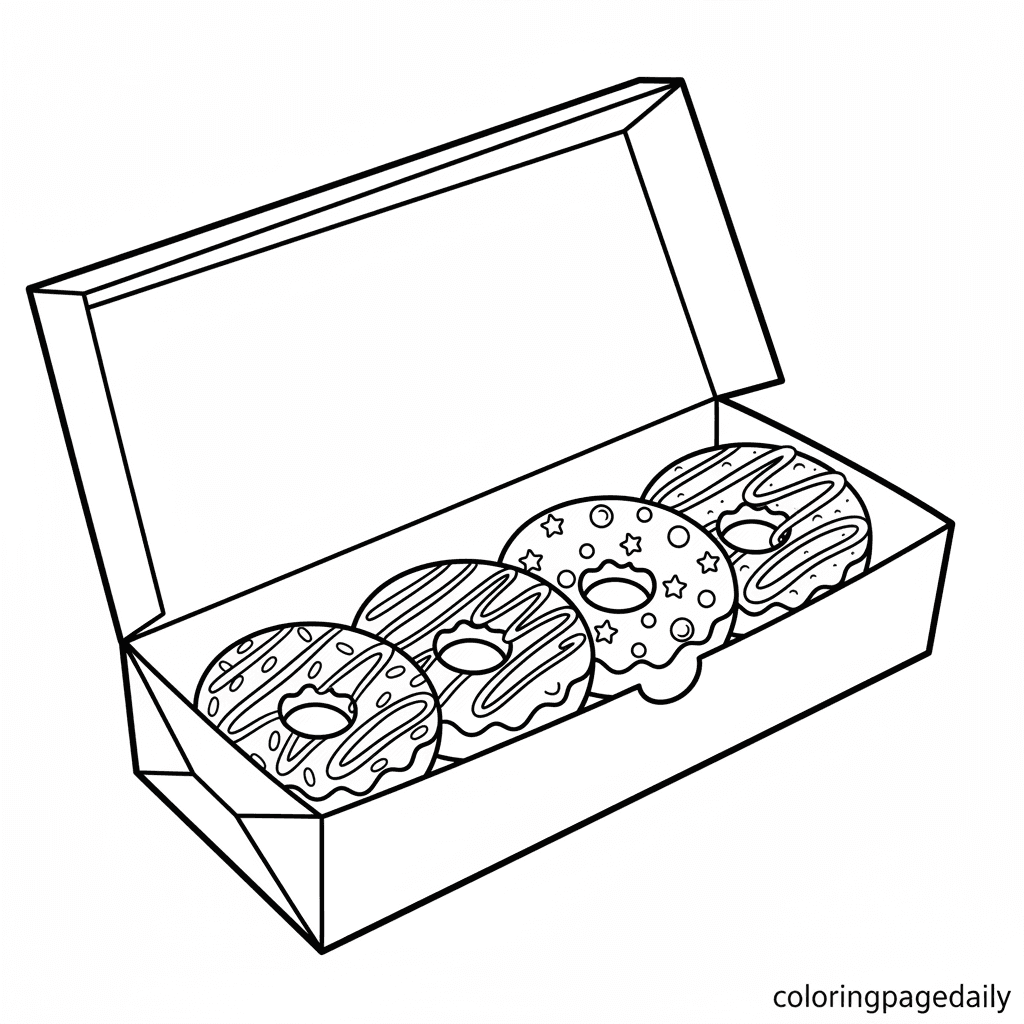 Box of Sweet Donuts - Daily printable coloring page in Kids - Food category