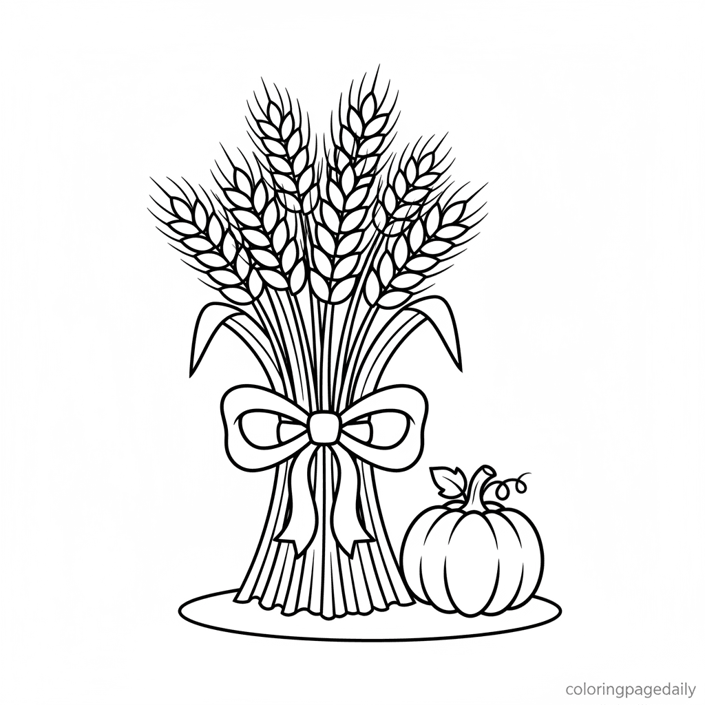 Autumn Wheat Harvest Sheaf - Daily printable coloring page in Kids - Thanksgiving category