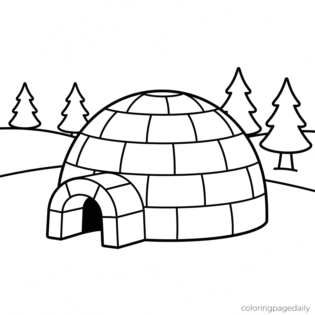 Cozy Winter Igloo - Daily printable coloring page in Kids - Winter and Snow Season category