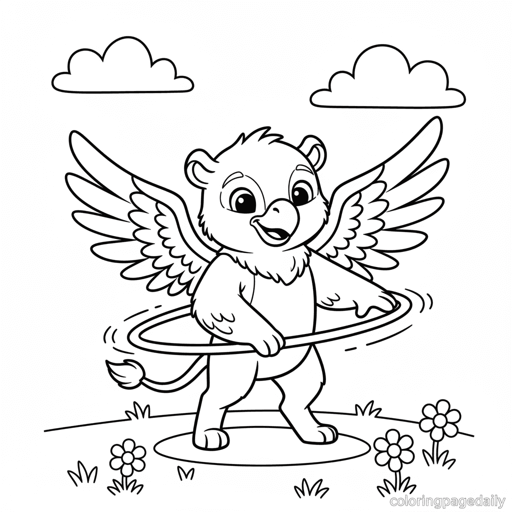 Griffin Hula Hooping - Daily printable coloring page in Kids - Mythical Creature category