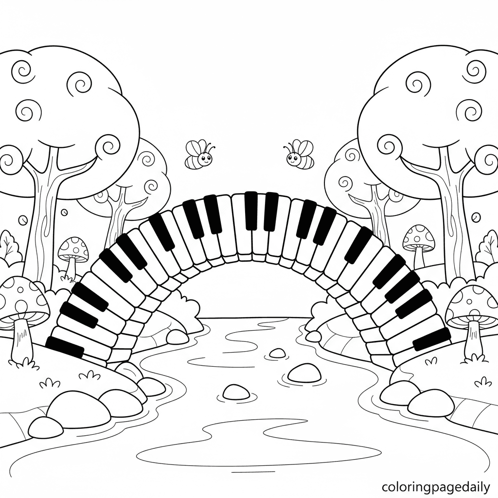 Magical Piano Key Bridge - Daily printable coloring page in Kids - Scenery category