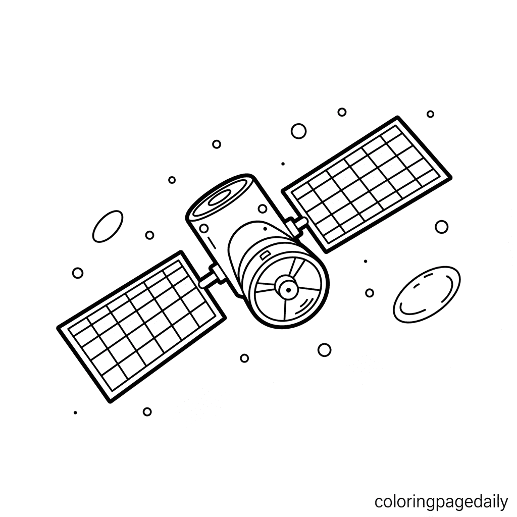 Space Telescope Orbiting - Daily printable coloring page in Kids - Space category