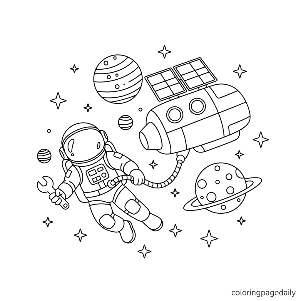 Astronaut Spacewalk Adventure - Daily printable coloring page in Kids - Space category