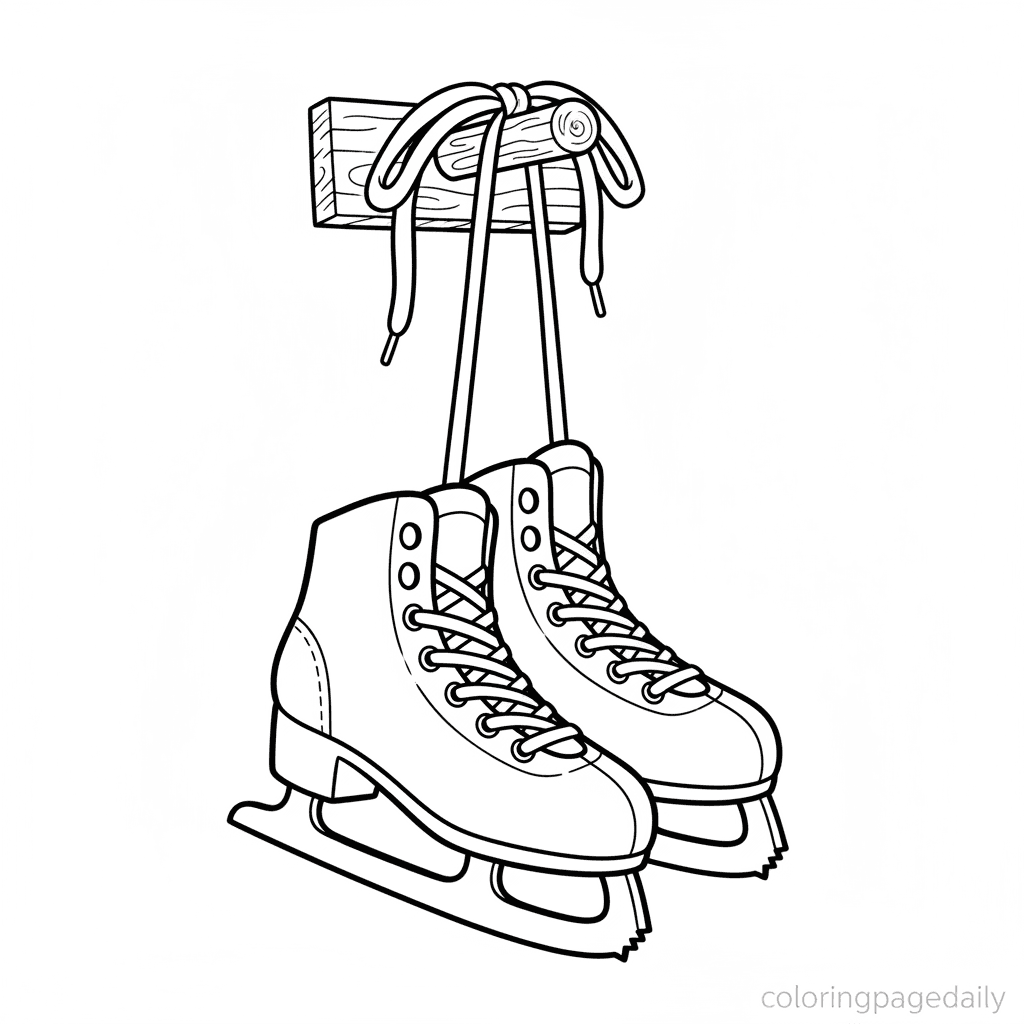 Hanging Ice Skates - Daily printable coloring page in Kids - Winter and Snow Season category