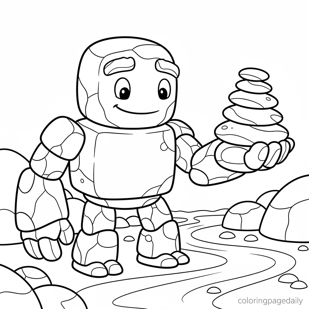 Pebble Golem Balancing Stones - Daily printable coloring page in Kids - Mythical Creature category