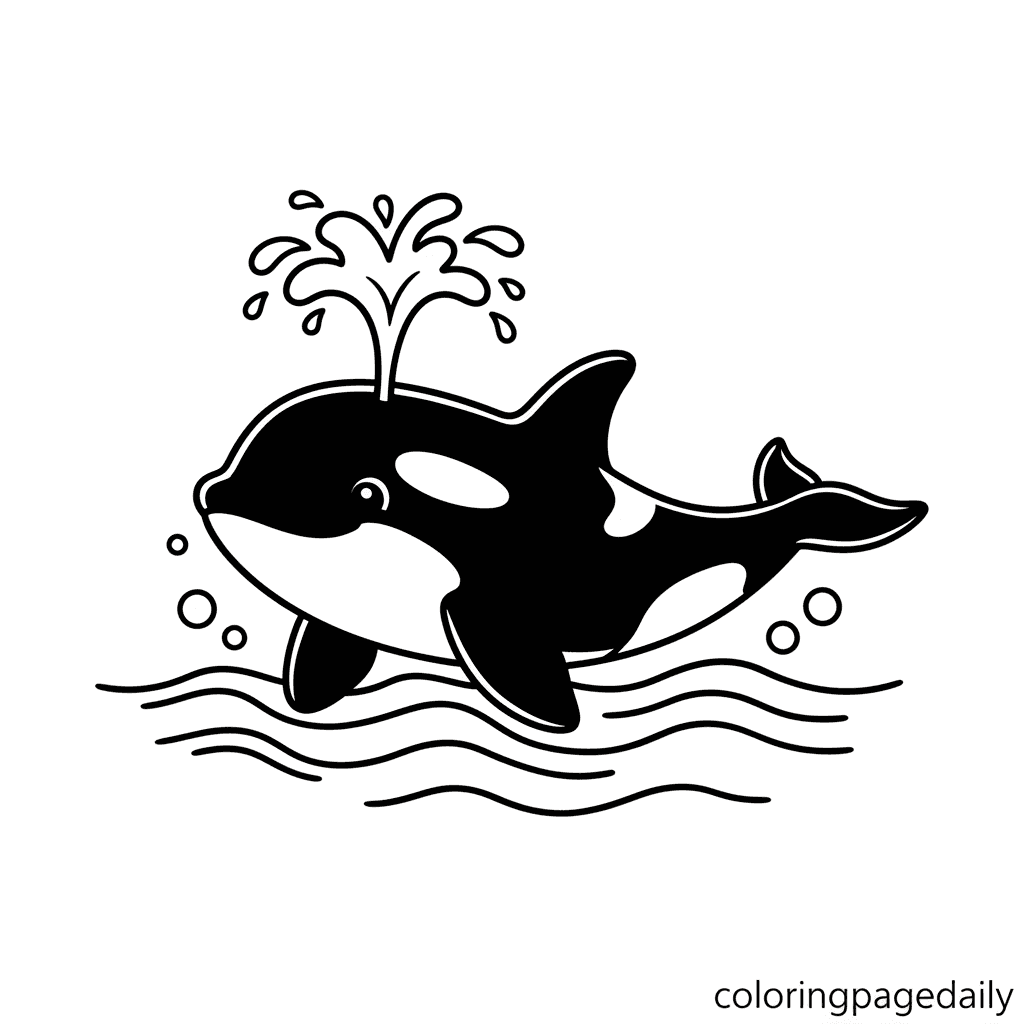 Orca Spouting Water - Daily printable coloring page in Kids - Ocean and Underwater Life category
