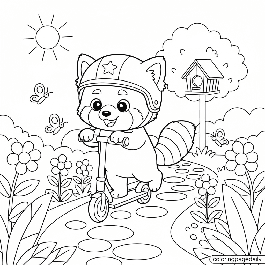 Red Panda's Scooter Ride - Daily printable coloring page in Kids - Animals category