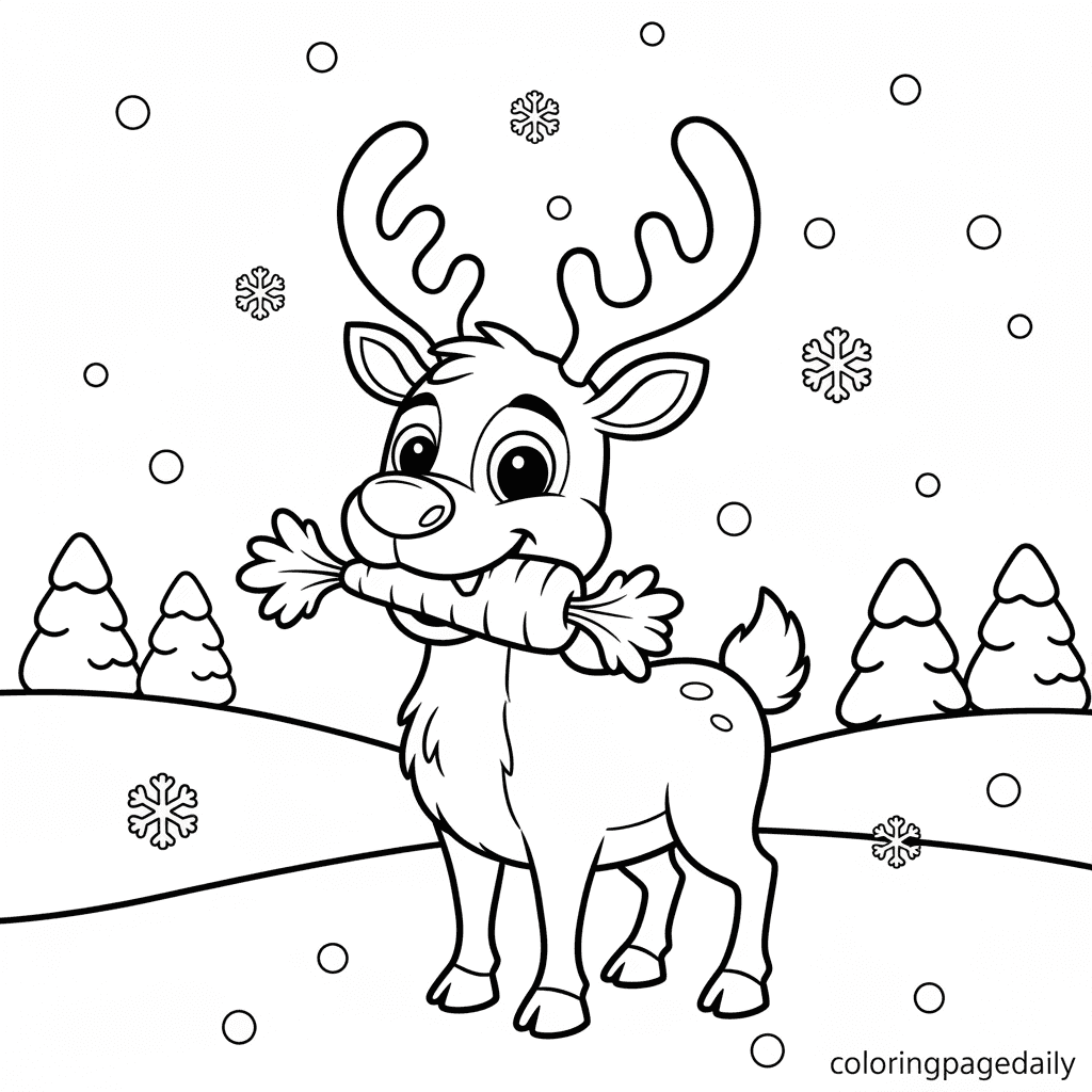 Reindeer's Crunchy Carrot Snack - Daily printable coloring page in Kids - Christmas category