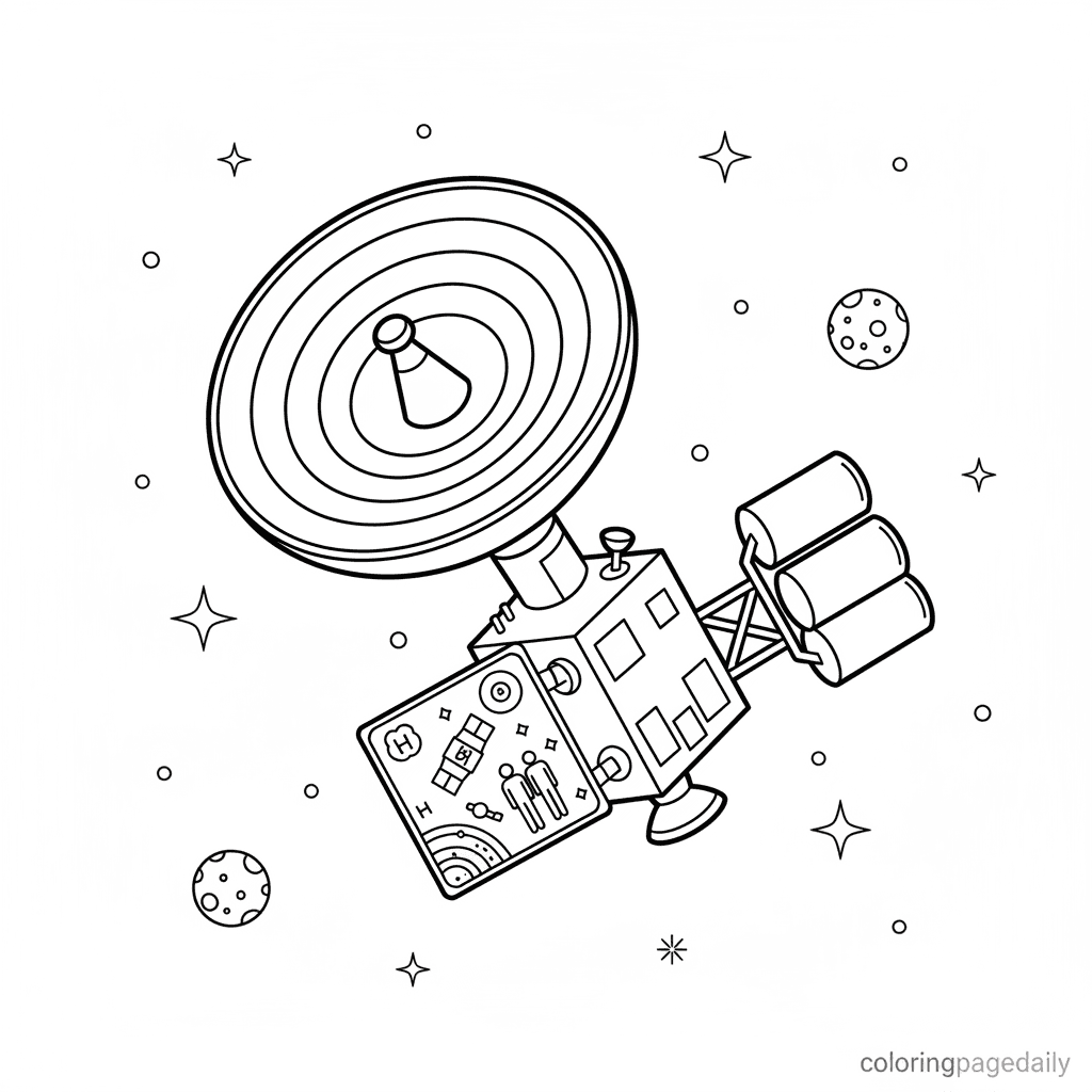Voyager Probe in Deep Space - Daily printable coloring page in Kids - Space category