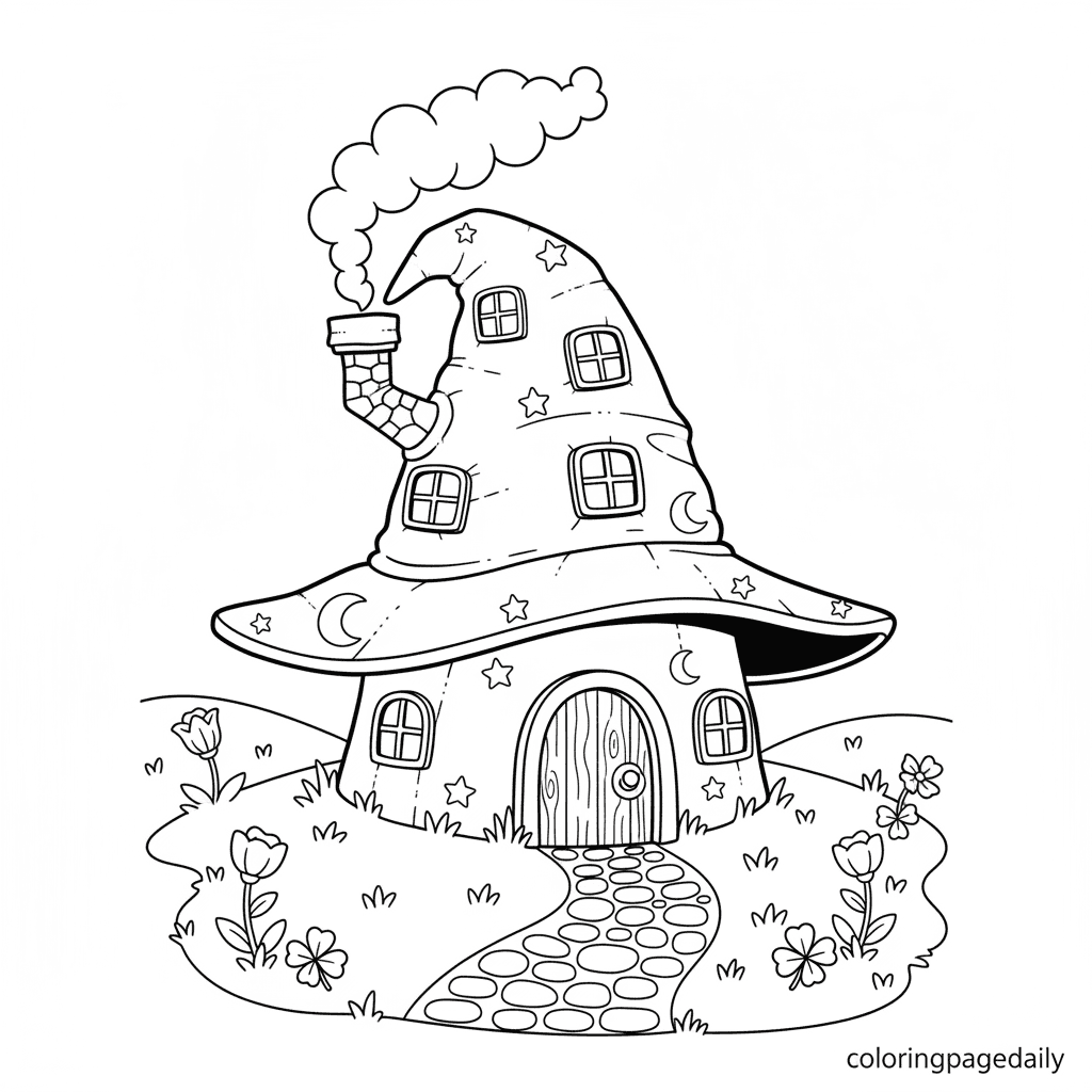 Wizard Hat House - Daily printable coloring page in Kids - Scenery category