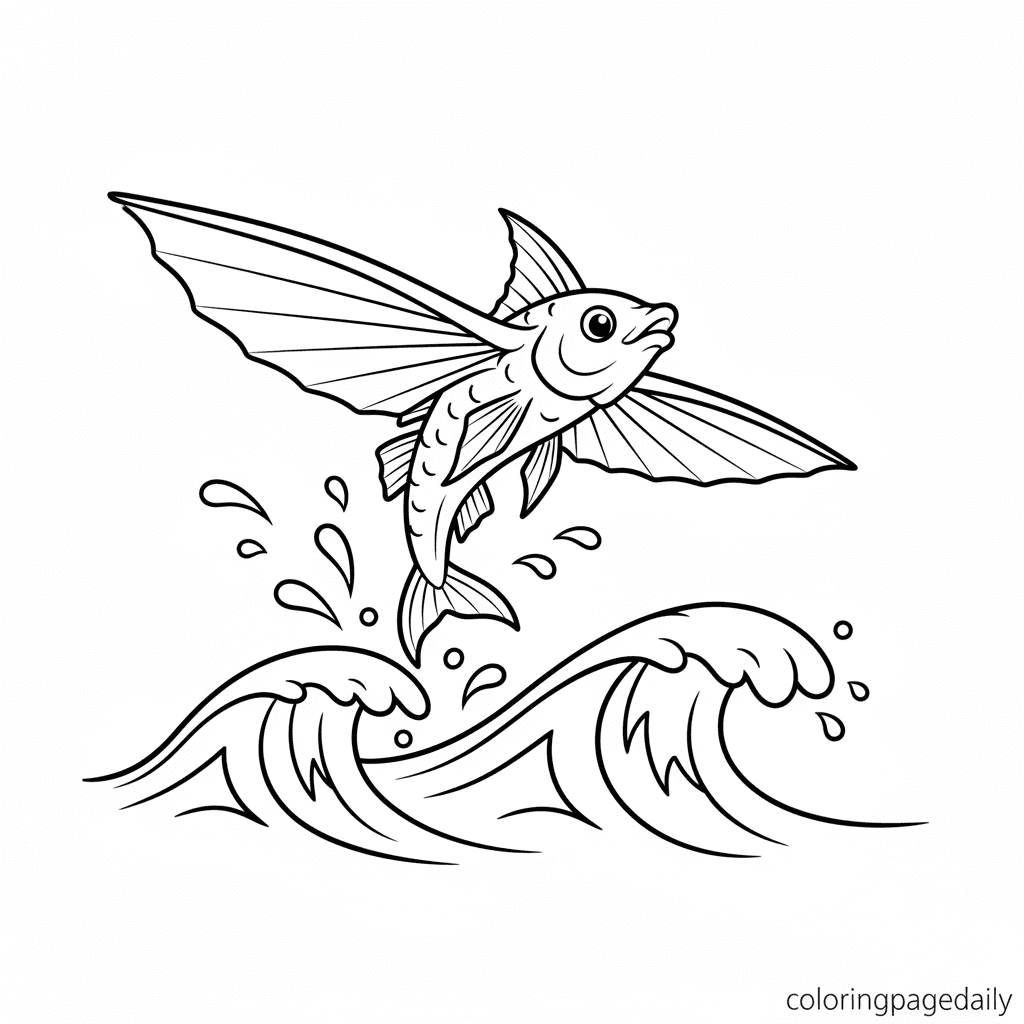 Flying Fish Gliding - Daily printable coloring page in Kids - Ocean and Underwater Life category
