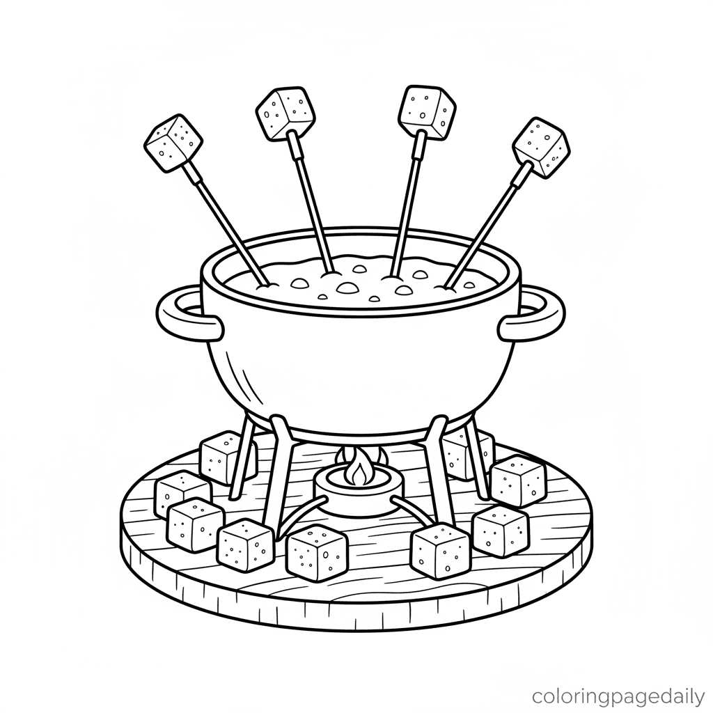 Swiss Cheese Fondue Pot - Daily printable coloring page in Kids - Food category