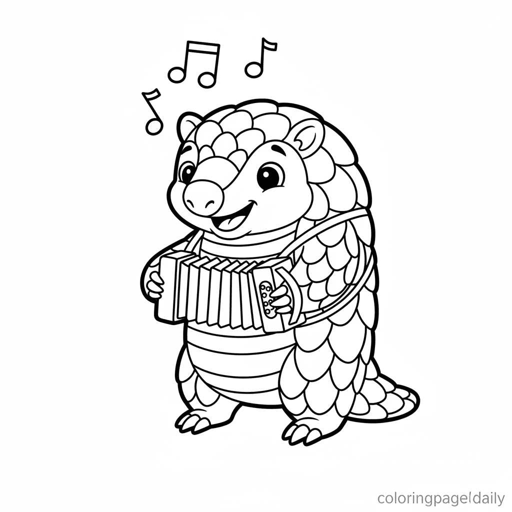 Pangolin Plays Accordion - Daily printable coloring page in Kids - Animals category