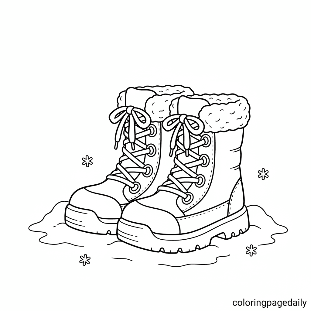 Warm Winter Boots - Daily printable coloring page in Kids - Winter and Snow Season category