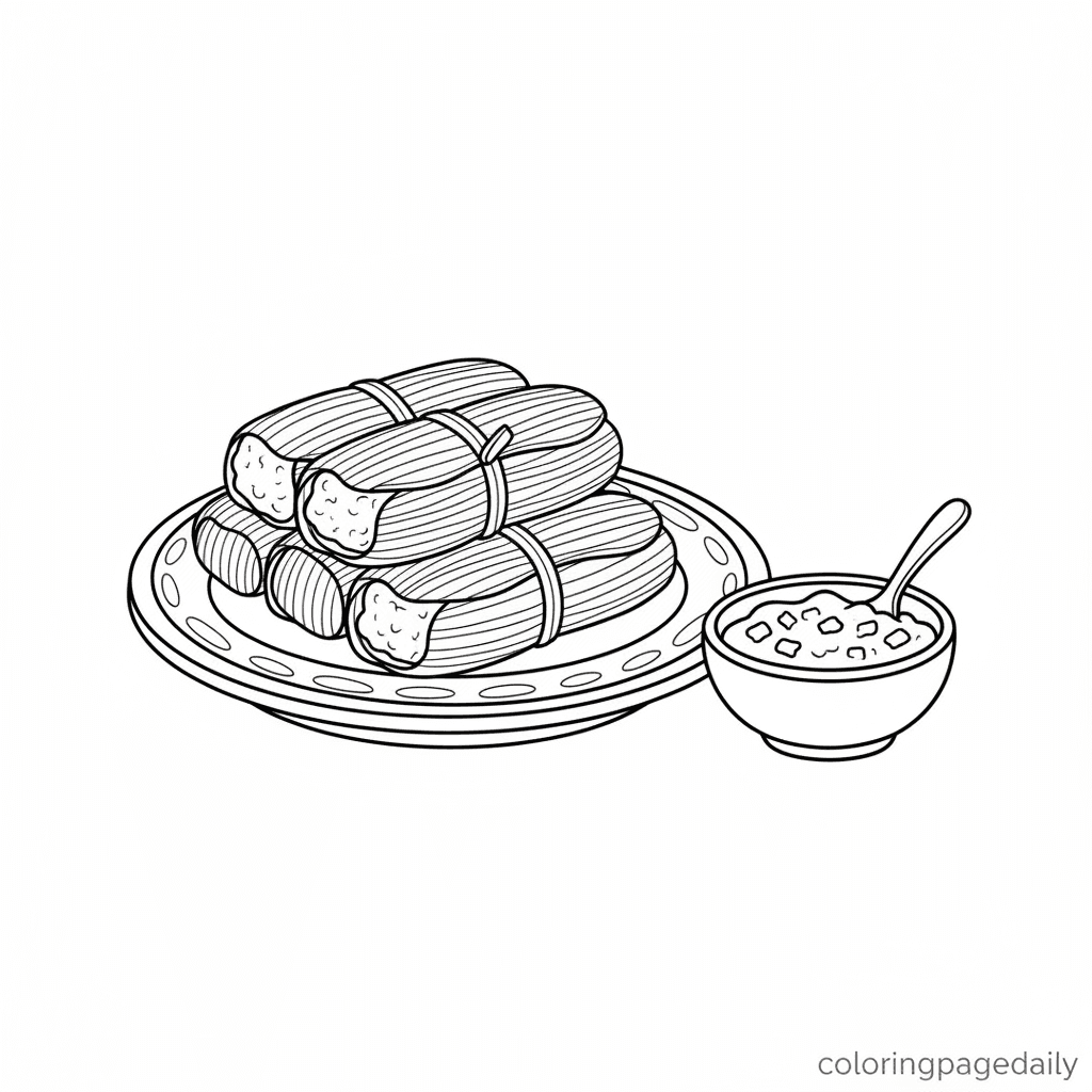 Mexican Tamales Platter - Daily printable coloring page in Kids - Food category