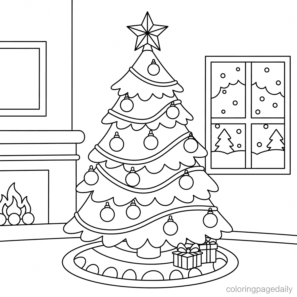 Decorated Christmas Tree - Daily printable coloring page in Kids - Christmas category