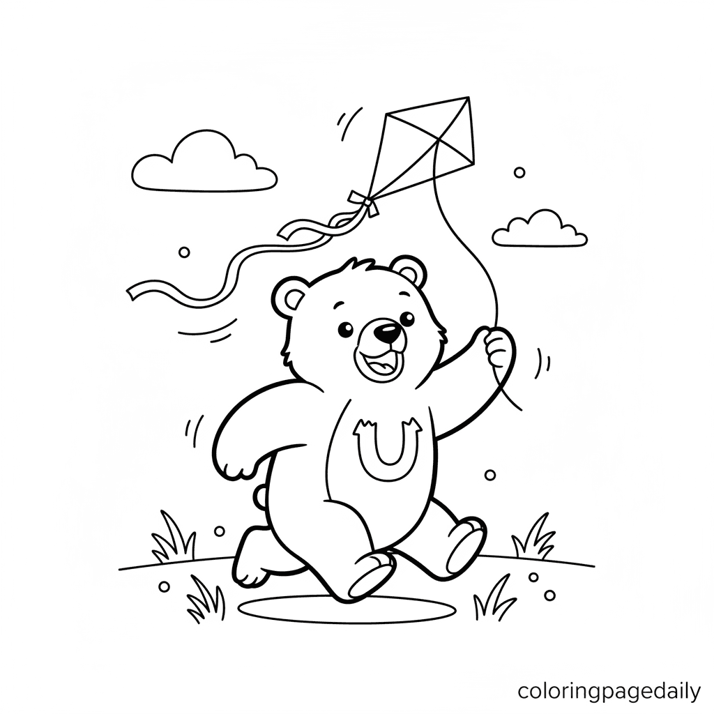 Sun Bear Flies a Kite - Daily printable coloring page in Kids - Animals category