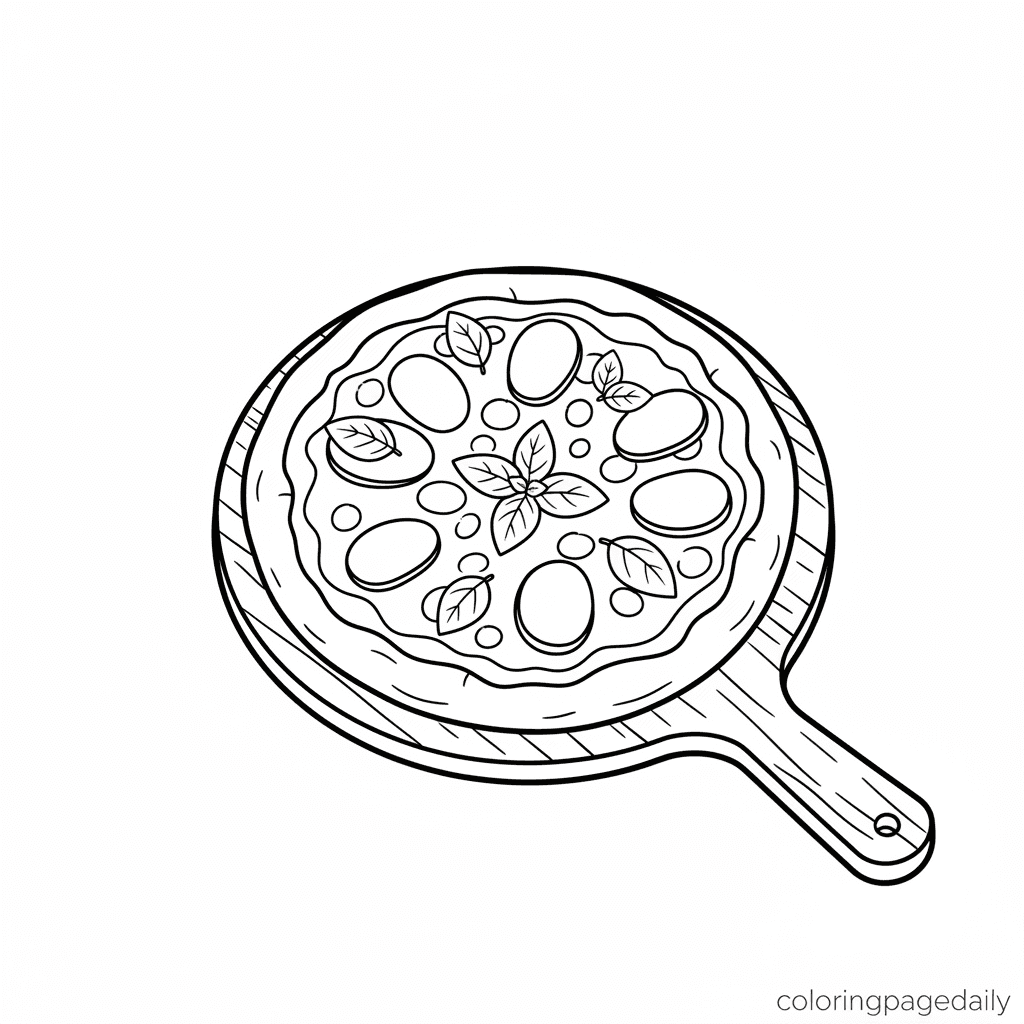 Italian Margherita Pizza - Daily printable coloring page in Kids - Food category