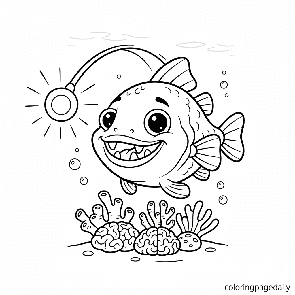 The Friendly Anglerfish - Daily printable coloring page in Kids - Ocean and Underwater Life category