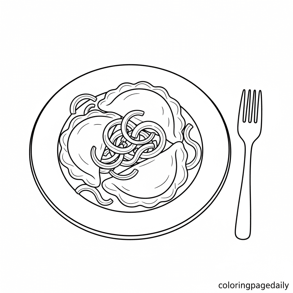 Plate of Polish Pierogi - Daily printable coloring page in Kids - Food category