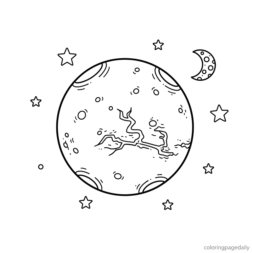 Planet Mars in Space - Daily printable coloring page in Kids - Space category