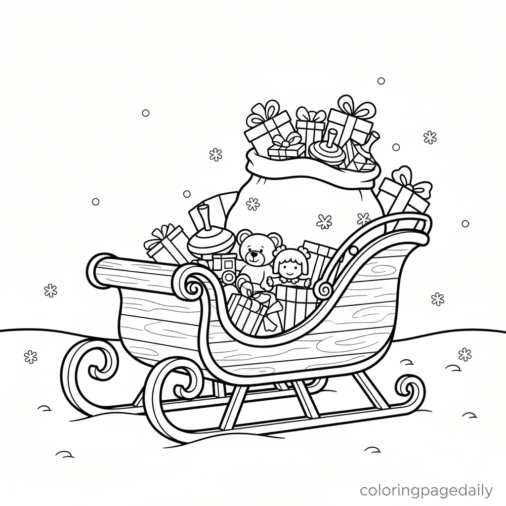 Santa's Sleigh of Toys - Daily printable coloring page in Kids - Christmas category