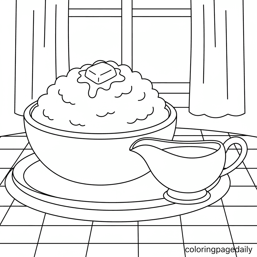 Fluffy Mashed Potatoes - Daily printable coloring page in Kids - Thanksgiving category