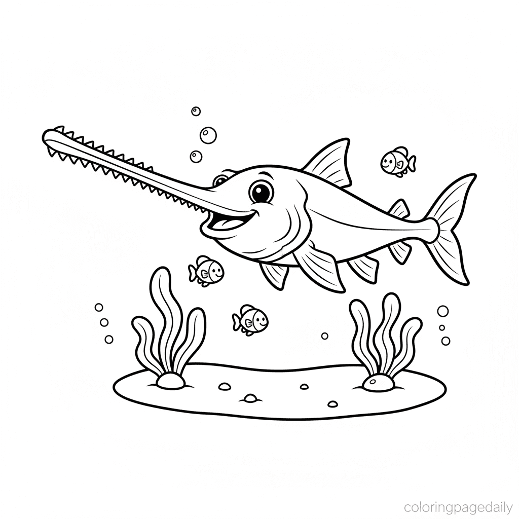 Sawfish Ocean Glider - Daily printable coloring page in Kids - Ocean and Underwater Life category