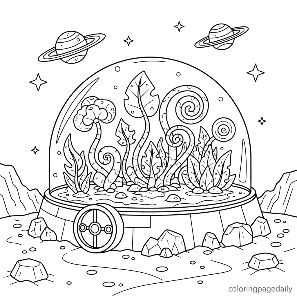 Space Bio-Dome Habitat - Daily printable coloring page in Kids - Space category