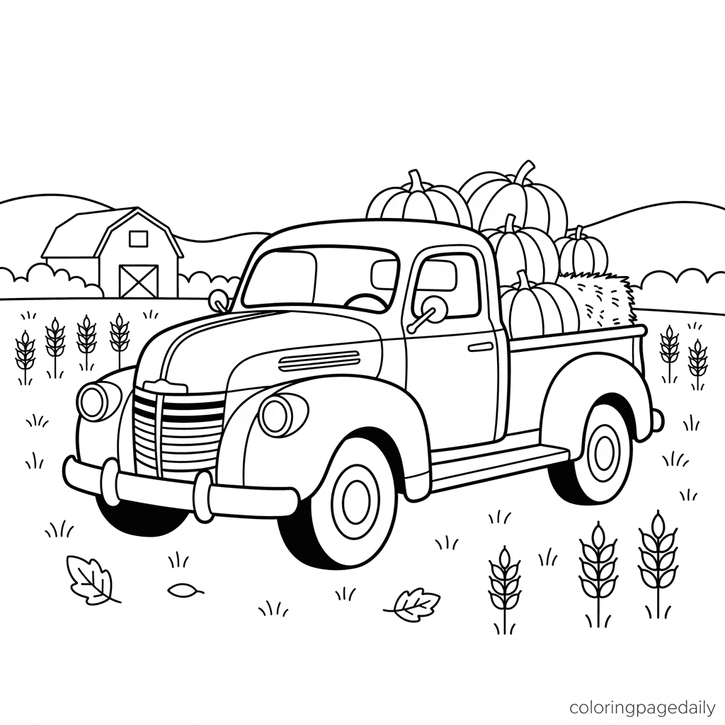 Harvest Pumpkin Truck - Daily printable coloring page in Kids - Thanksgiving category