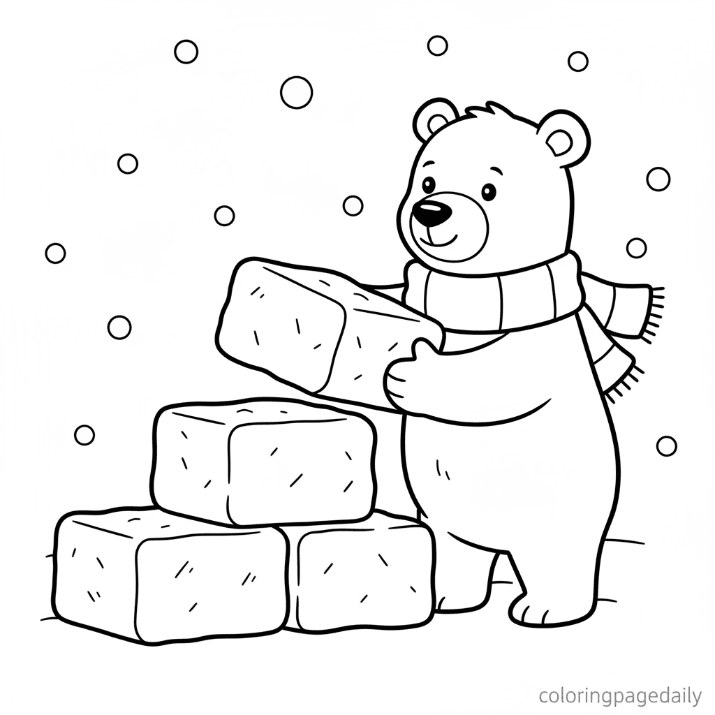 Polar Bear's Snow Fort - Daily printable coloring page in Kids - Winter and Snow Season category