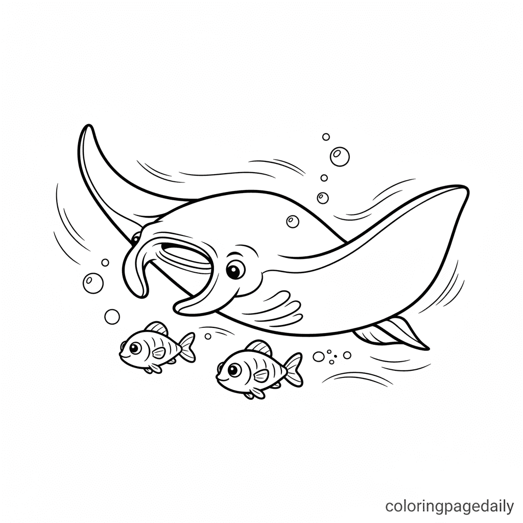 Manta Ray Gliding - Daily printable coloring page in Kids - Ocean and Underwater Life category