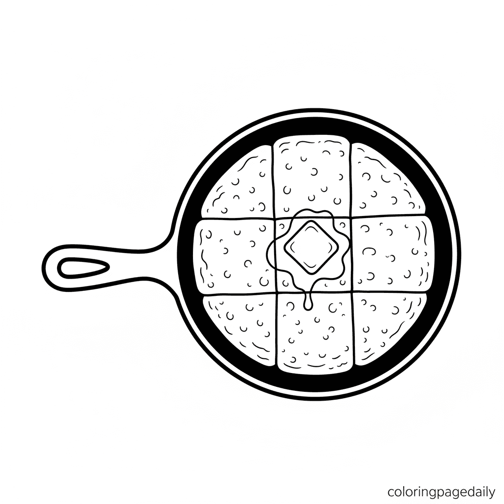 Fresh Skillet Cornbread - Daily printable coloring page in Kids - Thanksgiving category