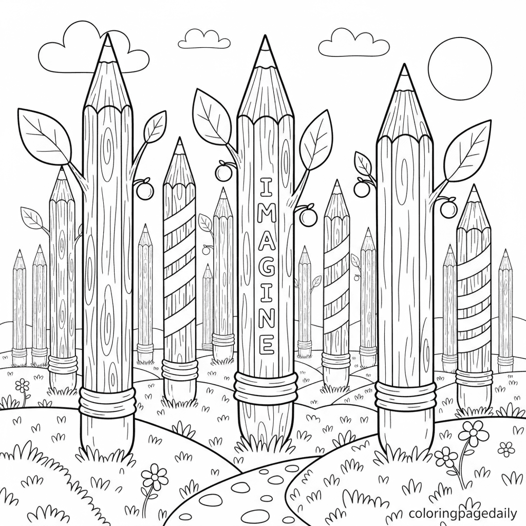 Magical Pencil Forest - Daily printable coloring page in Kids - Scenery category