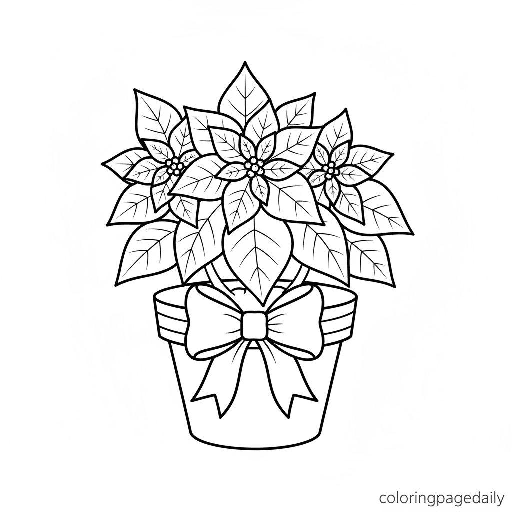 Festive Potted Poinsettia - Daily printable coloring page in Kids - Christmas category